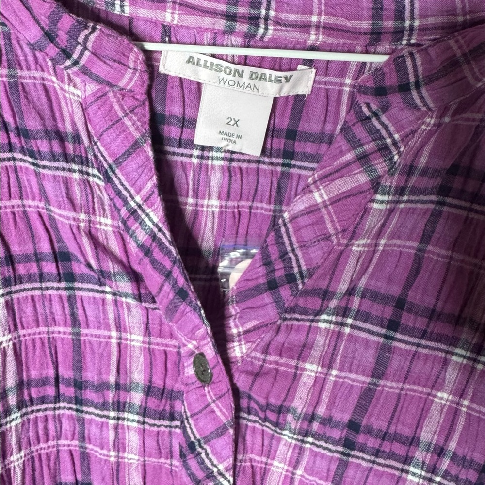 Allison Daley Purple Buttoned Blouse with Mandarin Collar - Picture 13 of 13